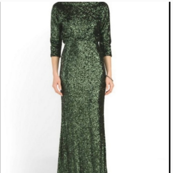 Badgley mischka green sequin dress gown 2 nwt - Picture 2 of 7